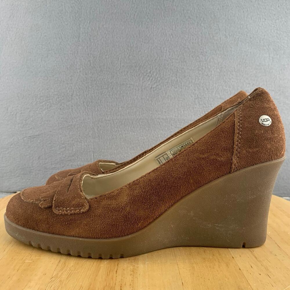 Ugg Reese Sheepskin Shearling Lined Wedge Heel Brown Suede Women’s Size 8 US